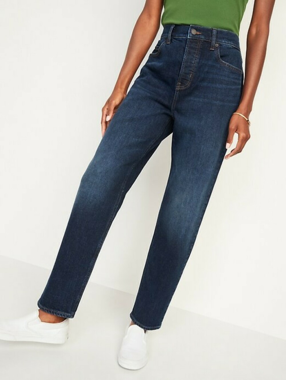 Old Navy Extra High Rise Straight Button Fly Jeans Size 8 TALL Mid Blue Indigo